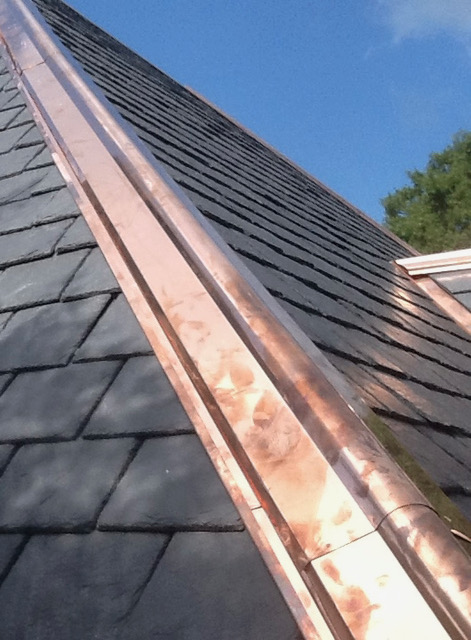 Copper flashing and slate roofing on the Fayette County Courthouse in Georgia
